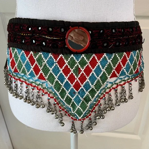 Bohemian Mirror Beaded Belt with Bells and Tassels Tribal Bellydance - Picture 5 of 9